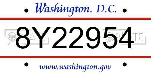 8Y22954 District Of Columbia License Plate