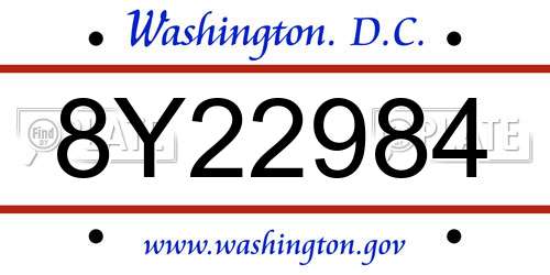 8Y22984 District Of Columbia License Plate