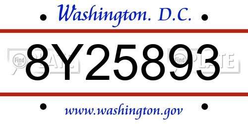 8Y25893 District Of Columbia License Plate