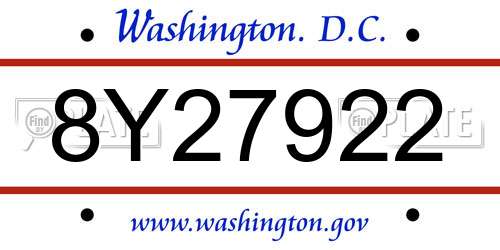 8Y27922 District Of Columbia License Plate