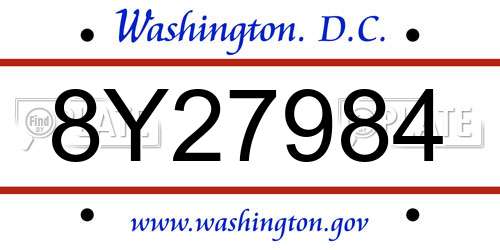 8Y27984 District Of Columbia License Plate