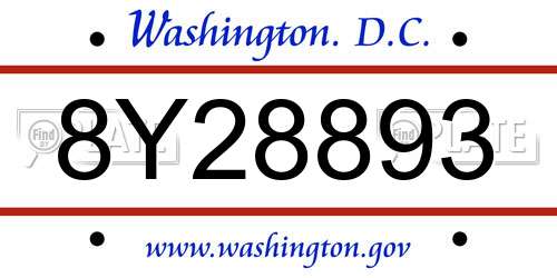 8Y28893 District Of Columbia License Plate
