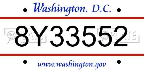 8Y33552 District Of Columbia License Plate