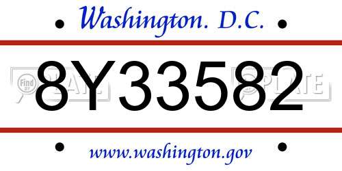 8Y33582 District Of Columbia License Plate