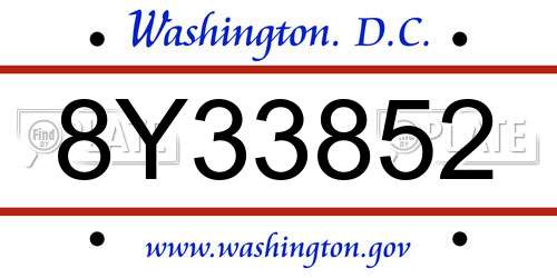 8Y33852 District Of Columbia License Plate