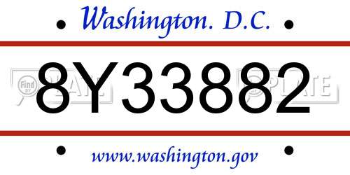 8Y33882 District Of Columbia License Plate