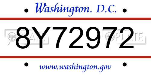 8Y72972 District Of Columbia License Plate