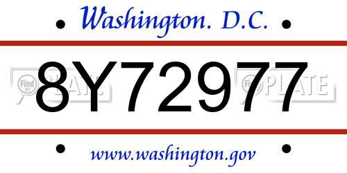 8Y72977 District Of Columbia License Plate