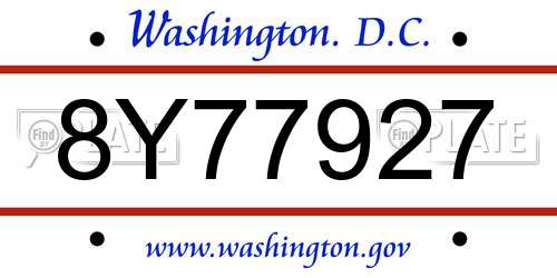 8Y77927 District Of Columbia License Plate