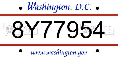 8Y77954 District Of Columbia License Plate