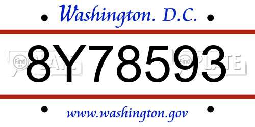 8Y78593 District Of Columbia License Plate