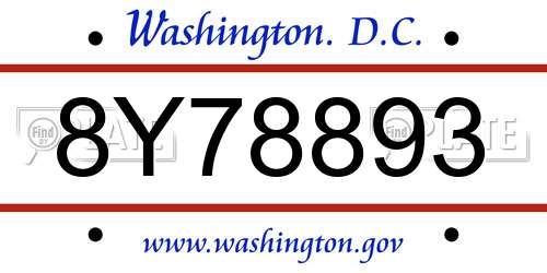 8Y78893 District Of Columbia License Plate