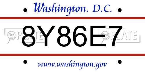 8Y86E7 District Of Columbia License Plate