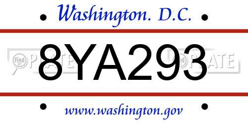 8YA293 District Of Columbia License Plate
