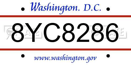 8YC8286 District Of Columbia License Plate