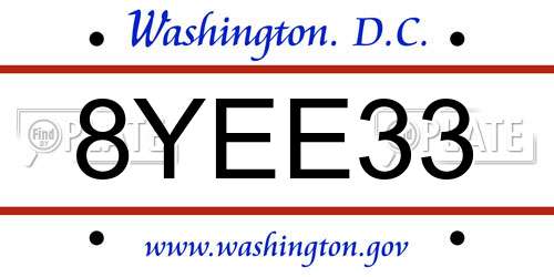 8YEE33 District Of Columbia License Plate