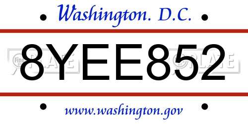 8YEE852 District Of Columbia License Plate