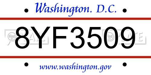 8YF3509 District Of Columbia License Plate
