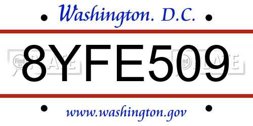8YFE509 District Of Columbia License Plate