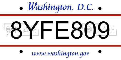 8YFE809 District Of Columbia License Plate