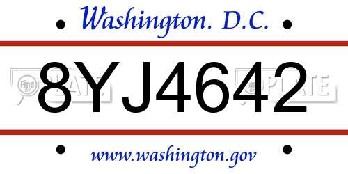 8YJ4642 District Of Columbia License Plate