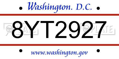 8YT2927 District Of Columbia License Plate