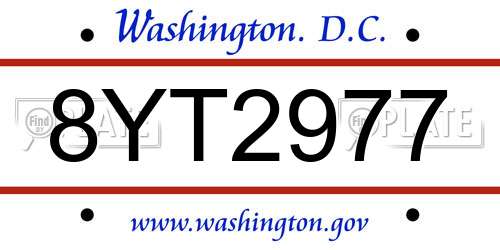 8YT2977 District Of Columbia License Plate