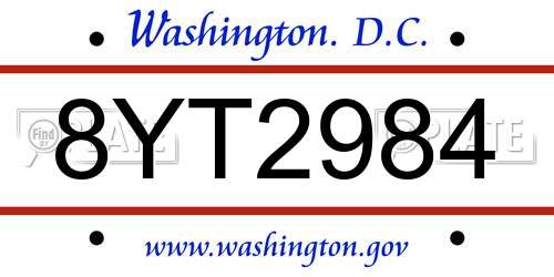 8YT2984 District Of Columbia License Plate