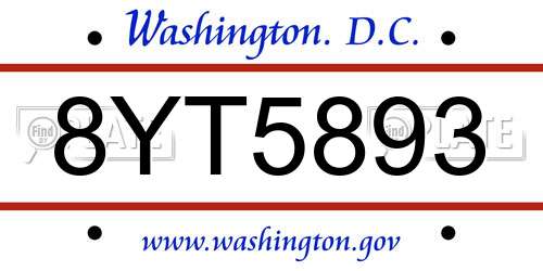 8YT5893 District Of Columbia License Plate