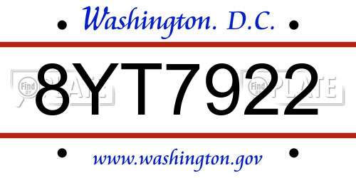 8YT7922 District Of Columbia License Plate