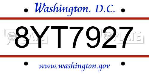 8YT7927 District Of Columbia License Plate