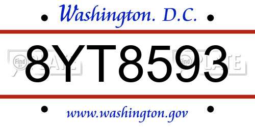 8YT8593 District Of Columbia License Plate