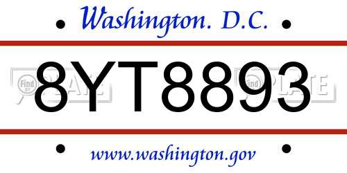8YT8893 District Of Columbia License Plate
