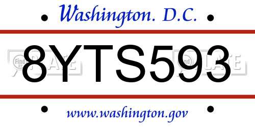 8YTS593 District Of Columbia License Plate