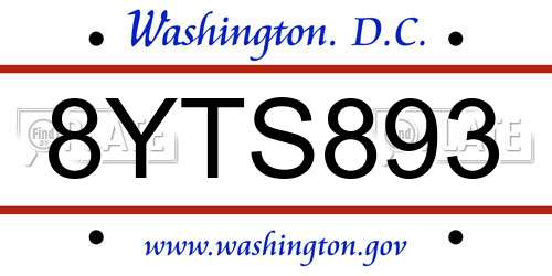 8YTS893 District Of Columbia License Plate