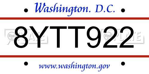 8YTT922 District Of Columbia License Plate