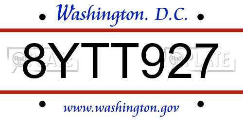 8YTT927 District Of Columbia License Plate