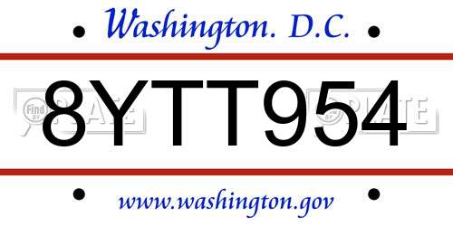 8YTT954 District Of Columbia License Plate