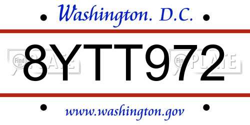 8YTT972 District Of Columbia License Plate