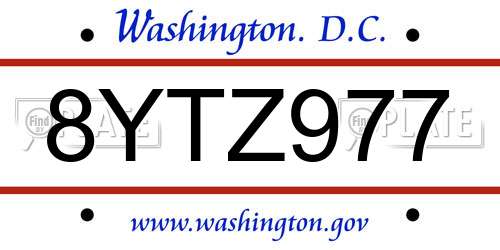 8YTZ977 District Of Columbia License Plate
