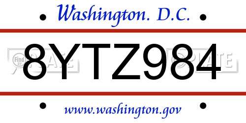 8YTZ984 District Of Columbia License Plate