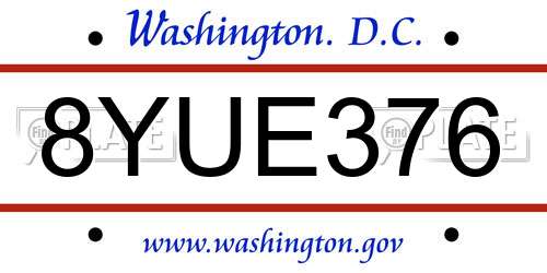 8YUE376 District Of Columbia License Plate