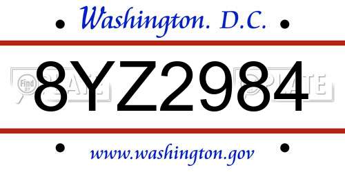 8YZ2984 District Of Columbia License Plate