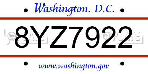 8YZ7922 District Of Columbia License Plate