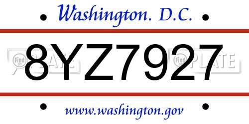 8YZ7927 District Of Columbia License Plate