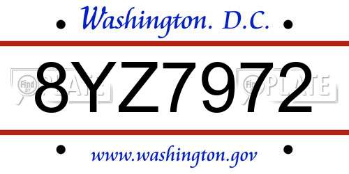 8YZ7972 District Of Columbia License Plate