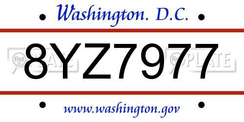8YZ7977 District Of Columbia License Plate