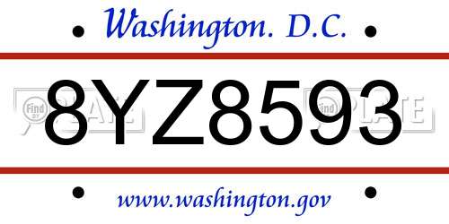 8YZ8593 District Of Columbia License Plate