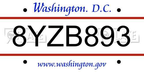 8YZB893 District Of Columbia License Plate