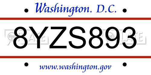 8YZS893 District Of Columbia License Plate
